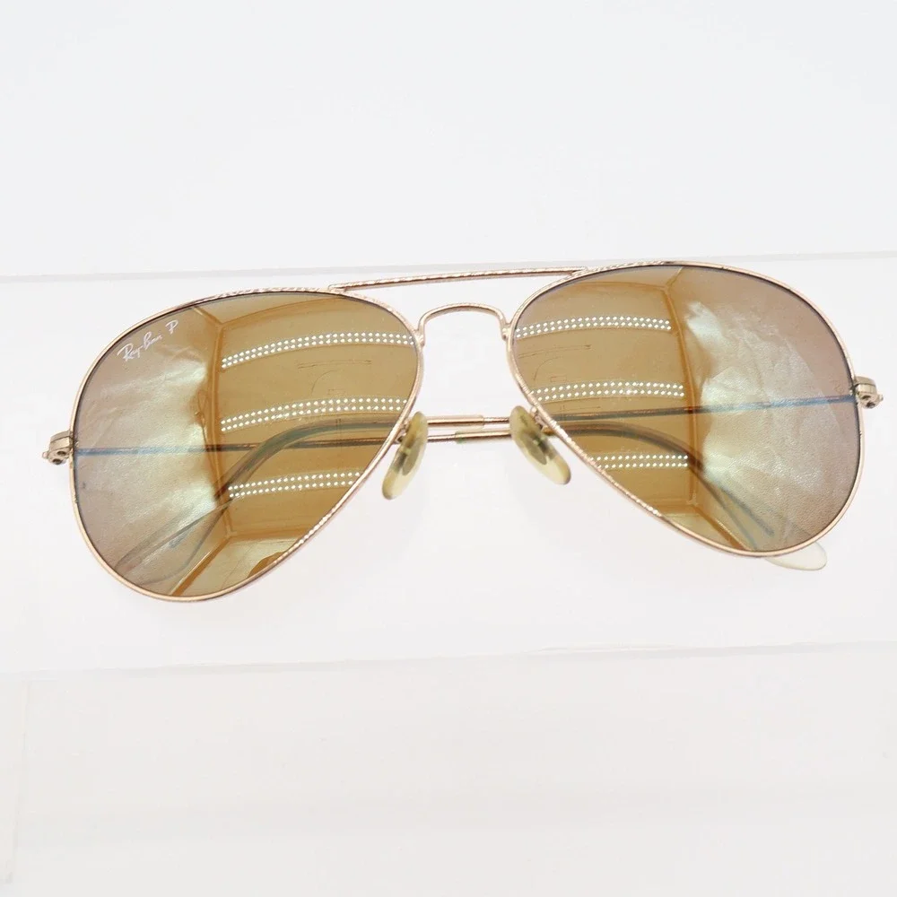 Ray-Ban Sunglasses Unisex OS Aviator RB3025 Gold Brown Polarized Good